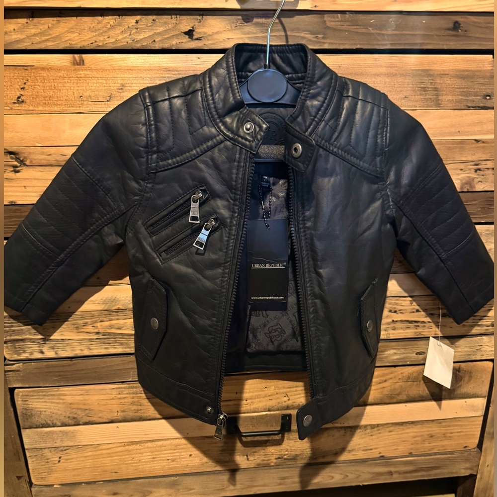 NWT: Urban Republic Kid’s Moto Style Black Vegan Leather Jacket SZ: 2T